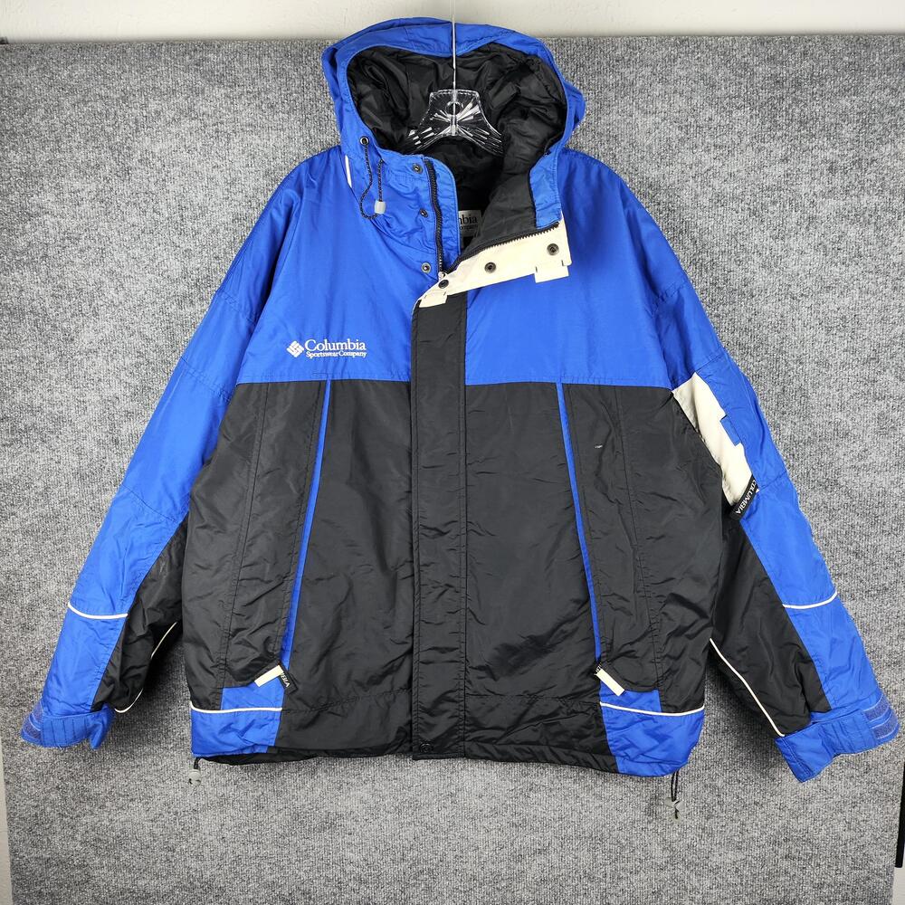 Columbia Jacket Mens XL Blue Black Hooded Ski Winter Parka Insulated Outdoor